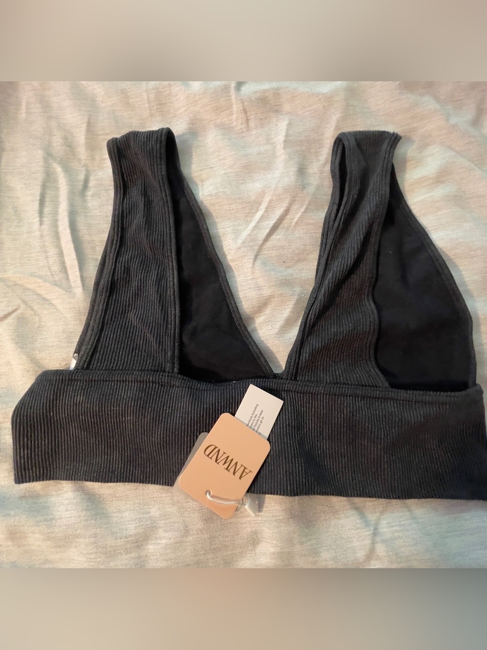 Black Ribbed Deep V Tank Top - Picture 3 of 3